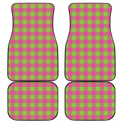 Pink And Green Buffalo Plaid Print Front and Back Car Floor Mats