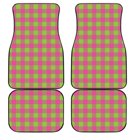 Pink And Green Buffalo Plaid Print Front and Back Car Floor Mats