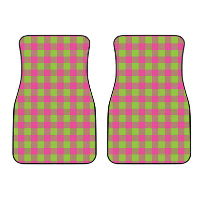 Pink And Green Buffalo Plaid Print Front Car Floor Mats