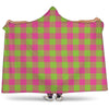 Pink And Green Buffalo Plaid Print Hooded Blanket