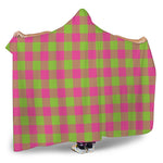 Pink And Green Buffalo Plaid Print Hooded Blanket