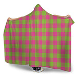 Pink And Green Buffalo Plaid Print Hooded Blanket