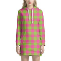 Pink And Green Buffalo Plaid Print Pullover Hoodie Dress