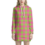 Pink And Green Buffalo Plaid Print Hoodie Dress