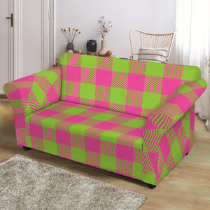 Pink And Green Buffalo Plaid Print Loveseat Slipcover