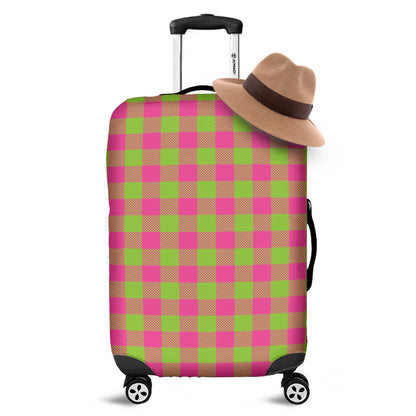 Pink And Green Buffalo Plaid Print Luggage Cover