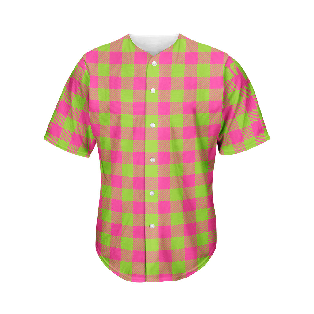 Pink And Green Buffalo Plaid Print Men's Baseball Jersey