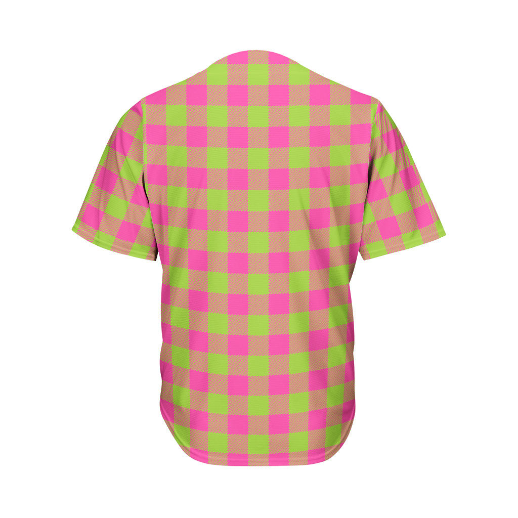 Pink And Green Buffalo Plaid Print Men's Baseball Jersey