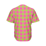 Pink And Green Buffalo Plaid Print Men's Baseball Jersey