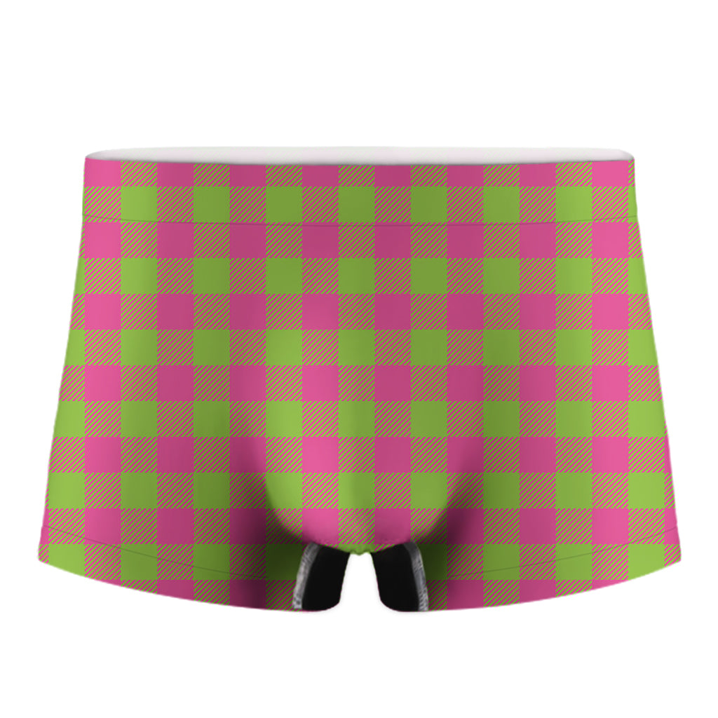 Pink And Green Buffalo Plaid Print Men's Boxer Briefs