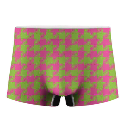 Pink And Green Buffalo Plaid Print Men's Boxer Briefs
