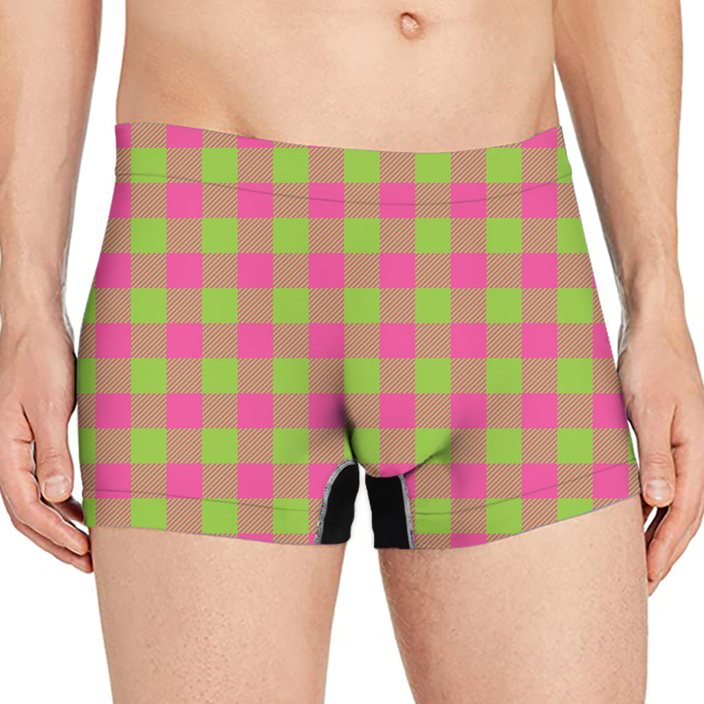 Pink And Green Buffalo Plaid Print Men's Boxer Briefs