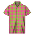 Pink And Green Buffalo Plaid Print Men's Short Sleeve Shirt