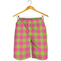 Pink And Green Buffalo Plaid Print Men's Shorts