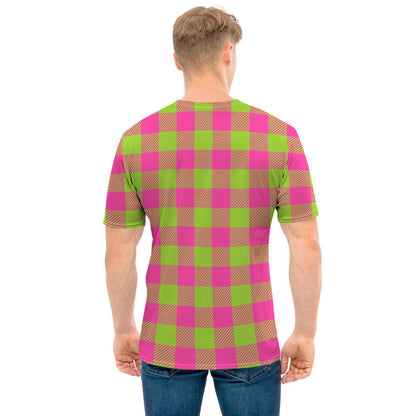 Pink And Green Buffalo Plaid Print Men's T-Shirt