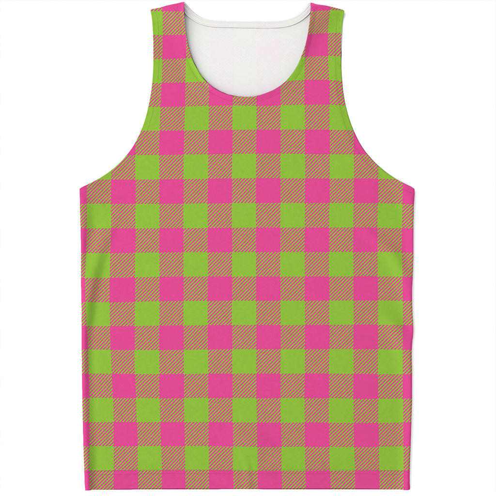 Pink And Green Buffalo Plaid Print Men's Tank Top