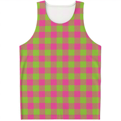 Pink And Green Buffalo Plaid Print Men's Tank Top