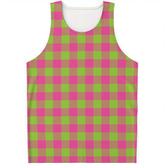 Pink And Green Buffalo Plaid Print Men's Tank Top