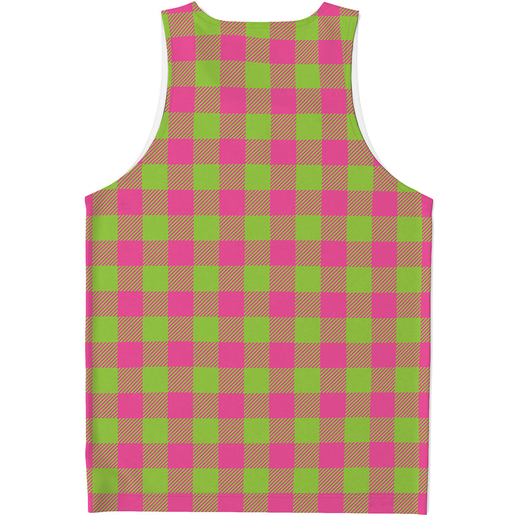 Pink And Green Buffalo Plaid Print Men's Tank Top