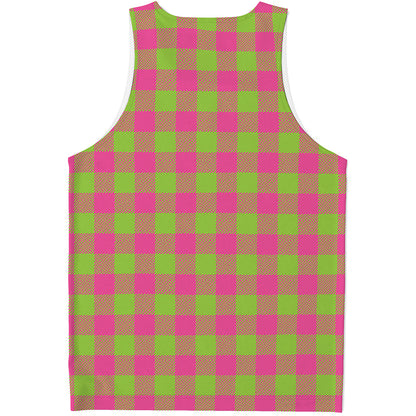 Pink And Green Buffalo Plaid Print Men's Tank Top
