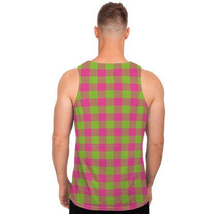 Pink And Green Buffalo Plaid Print Men's Tank Top