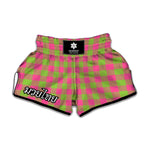 Pink And Green Buffalo Plaid Print Muay Thai Boxing Shorts