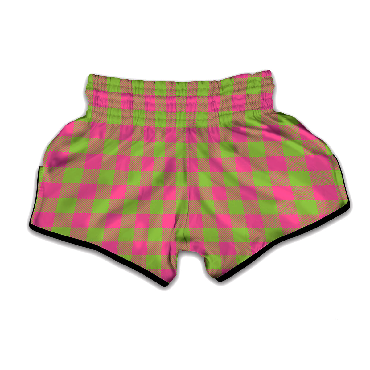 Pink And Green Buffalo Plaid Print Muay Thai Boxing Shorts