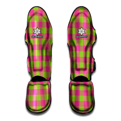 Pink And Green Buffalo Plaid Print Muay Thai Shin Guard