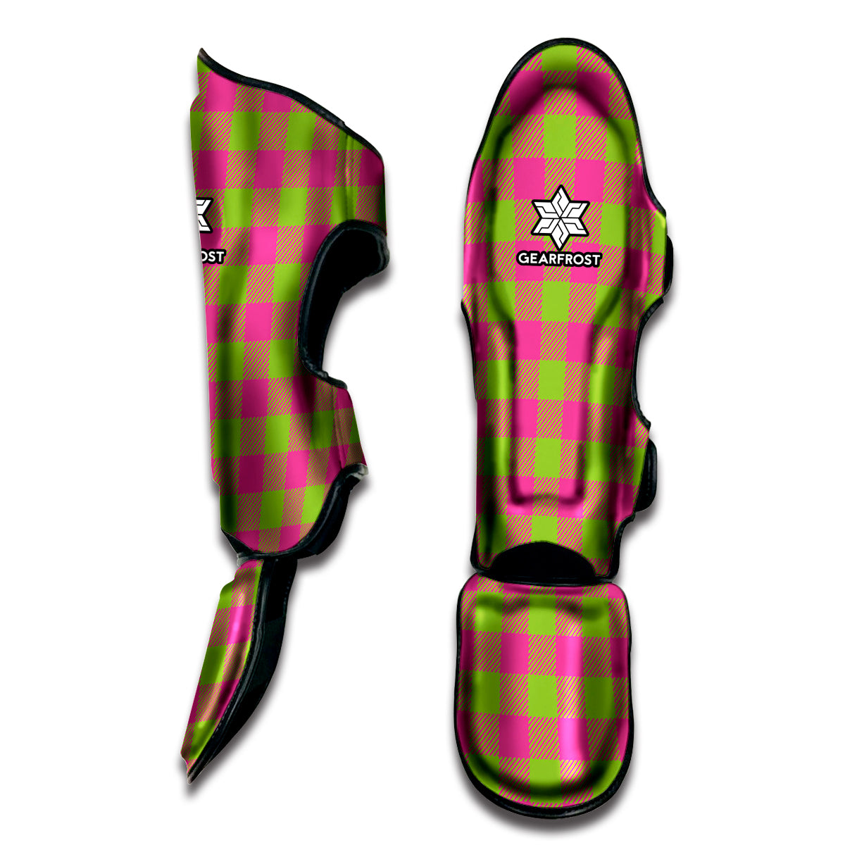 Pink And Green Buffalo Plaid Print Muay Thai Shin Guard
