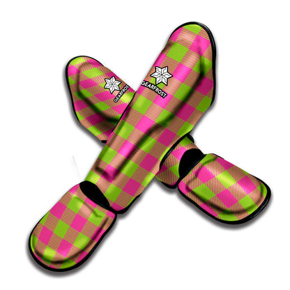 Pink And Green Buffalo Plaid Print Muay Thai Shin Guard