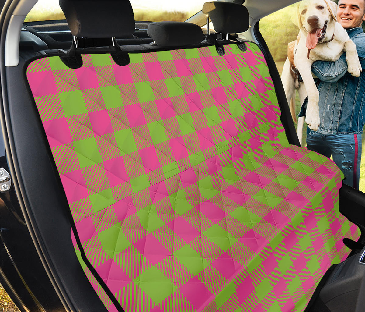 Pink And Green Buffalo Plaid Print Pet Car Back Seat Cover