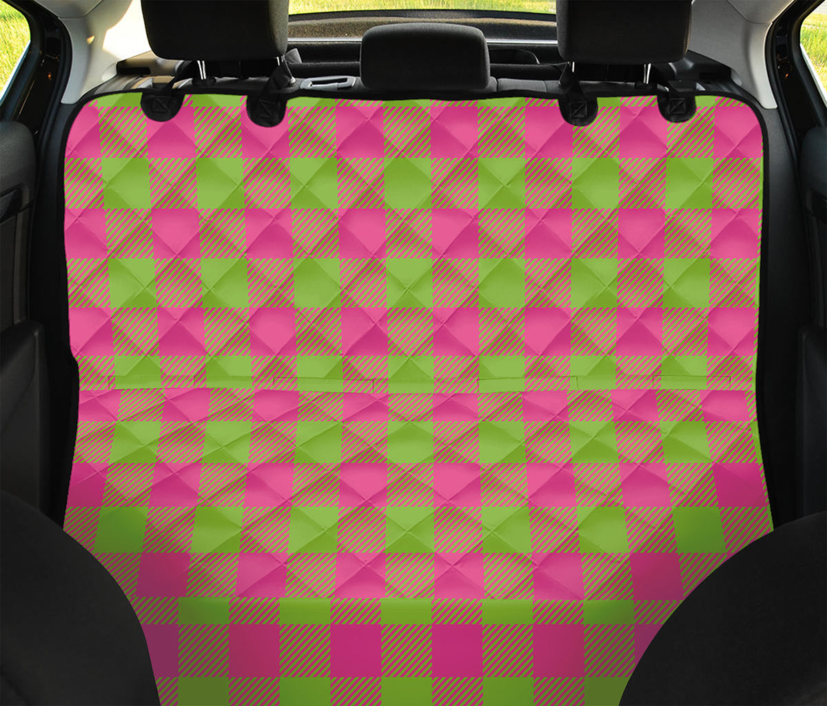 Pink And Green Buffalo Plaid Print Pet Car Back Seat Cover
