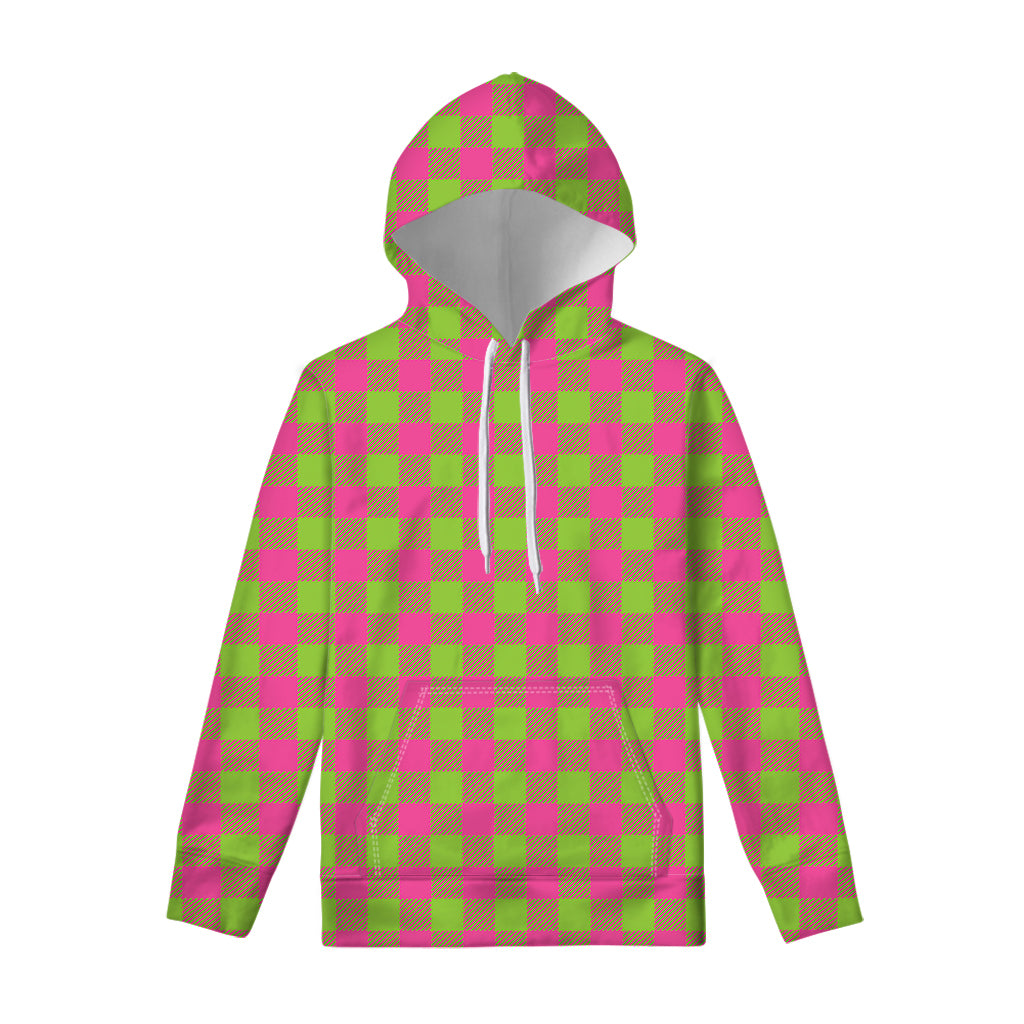 Pink And Green Buffalo Plaid Print Pullover Hoodie
