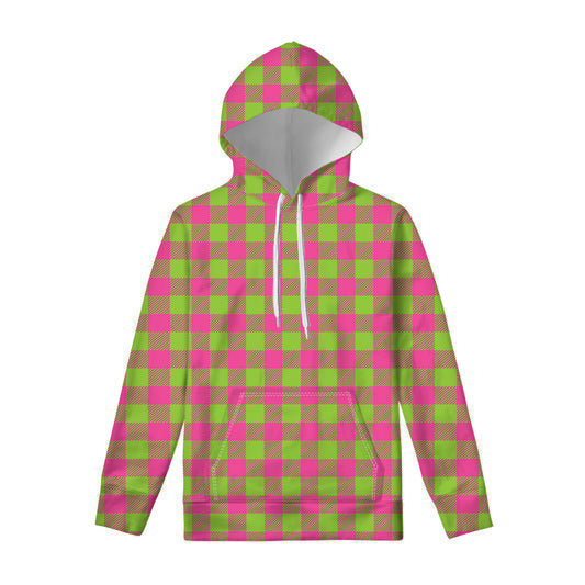 Pink And Green Buffalo Plaid Print Pullover Hoodie