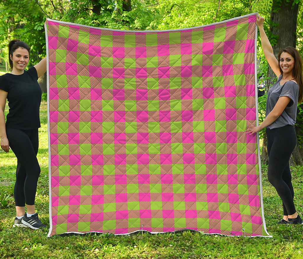 Pink And Green Buffalo Plaid Print Quilt