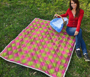 Pink And Green Buffalo Plaid Print Quilt