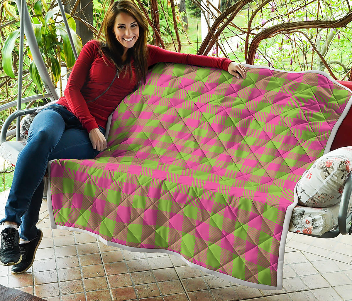 Pink And Green Buffalo Plaid Print Quilt