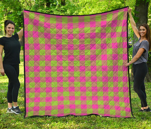 Pink And Green Buffalo Plaid Print Quilt