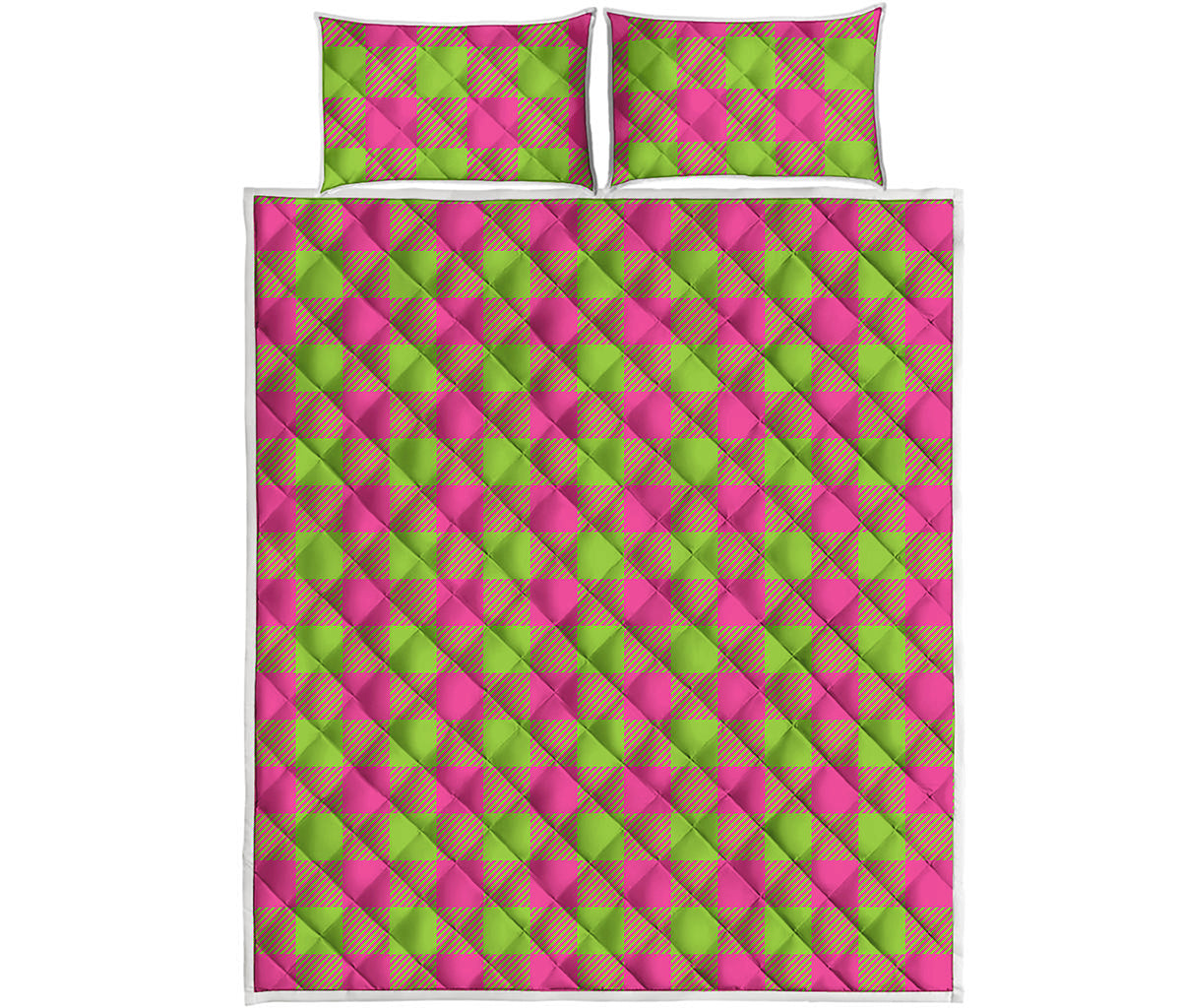 Pink And Green Buffalo Plaid Print Quilt Bed Set