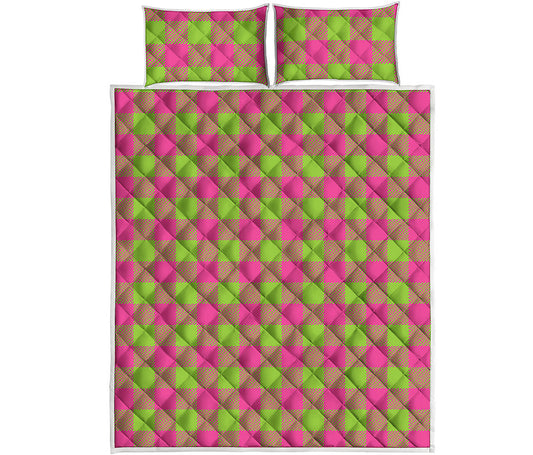 Pink And Green Buffalo Plaid Print Quilt Bed Set