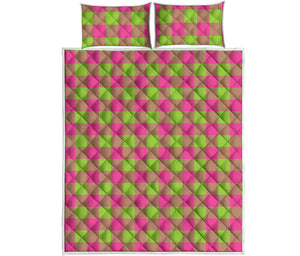 Pink And Green Buffalo Plaid Print Quilt Bed Set