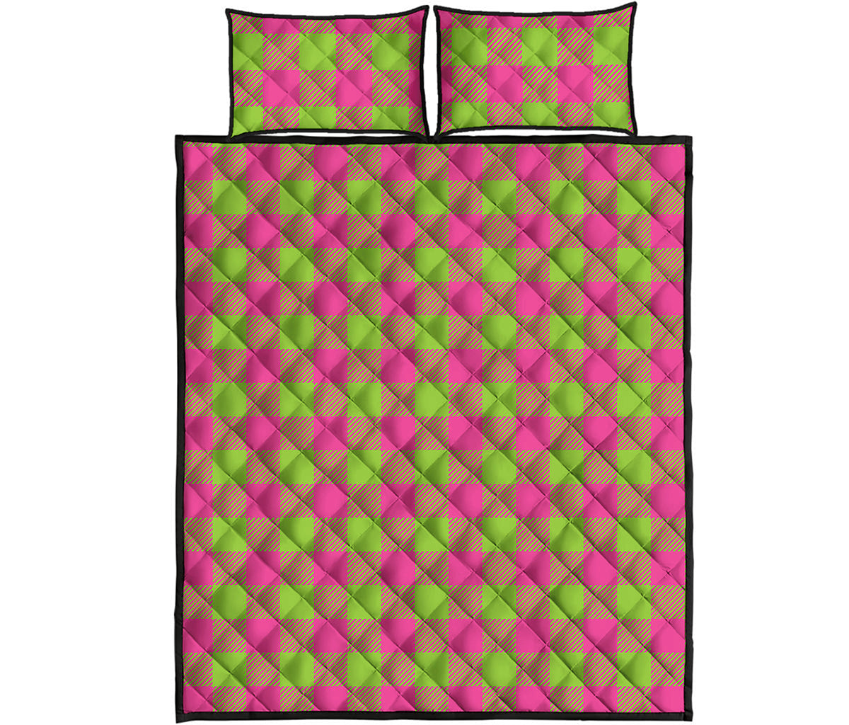 Pink And Green Buffalo Plaid Print Quilt Bed Set