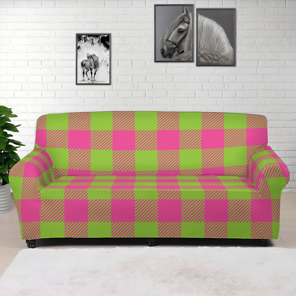 Pink And Green Buffalo Plaid Print Sofa Cover