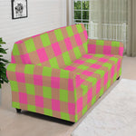 Pink And Green Buffalo Plaid Print Sofa Cover