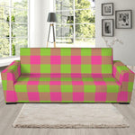 Pink And Green Buffalo Plaid Print Sofa Slipcover
