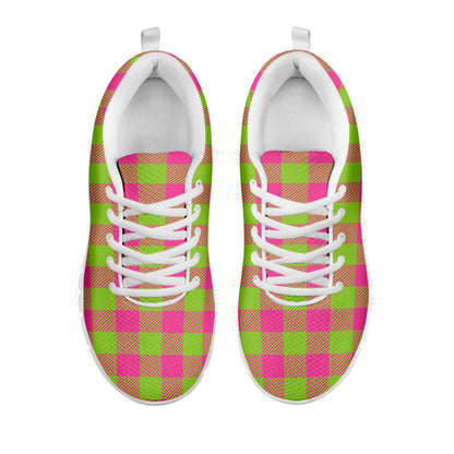 Pink And Green Buffalo Plaid Print White Sneakers