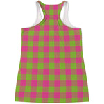 Pink And Green Buffalo Plaid Print Women's Racerback Tank Top