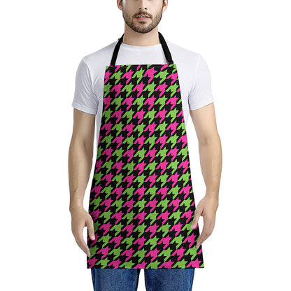 Pink And Green Houndstooth Pattern Print Apron