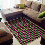 Pink And Green Houndstooth Pattern Print Area Rug