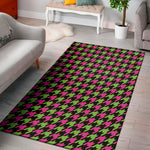 Pink And Green Houndstooth Pattern Print Area Rug